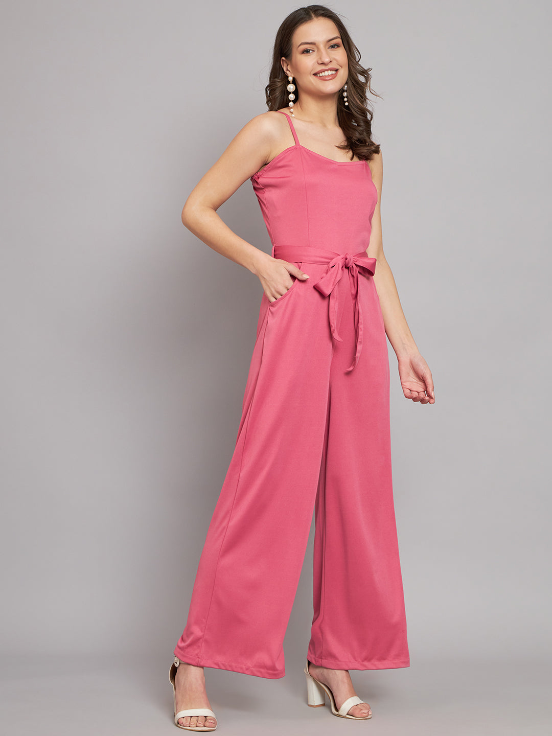 Shoulder Straps Waist Tie-UpsBasic Jumpsuit