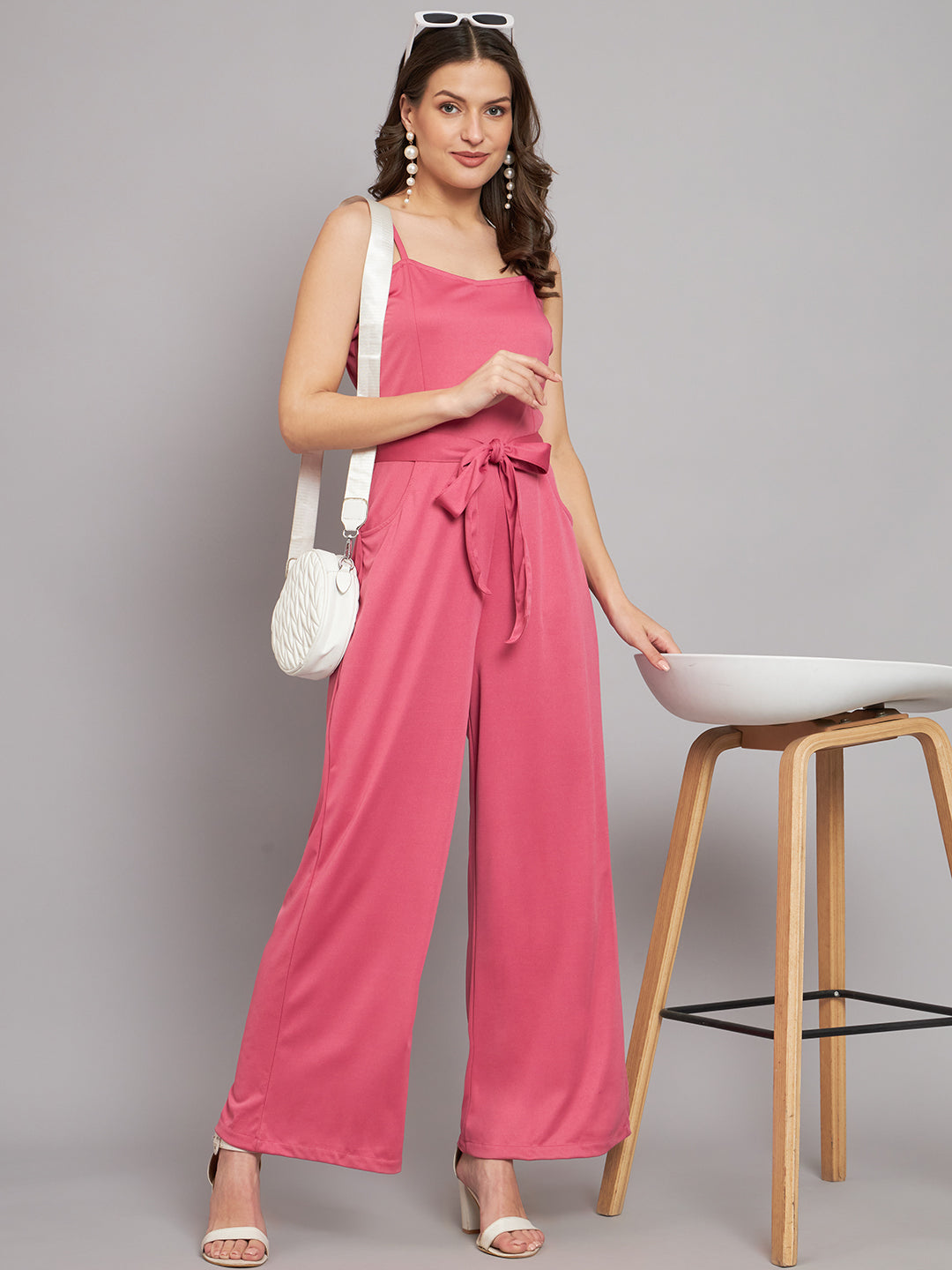 Shoulder Straps Waist Tie-UpsBasic Jumpsuit