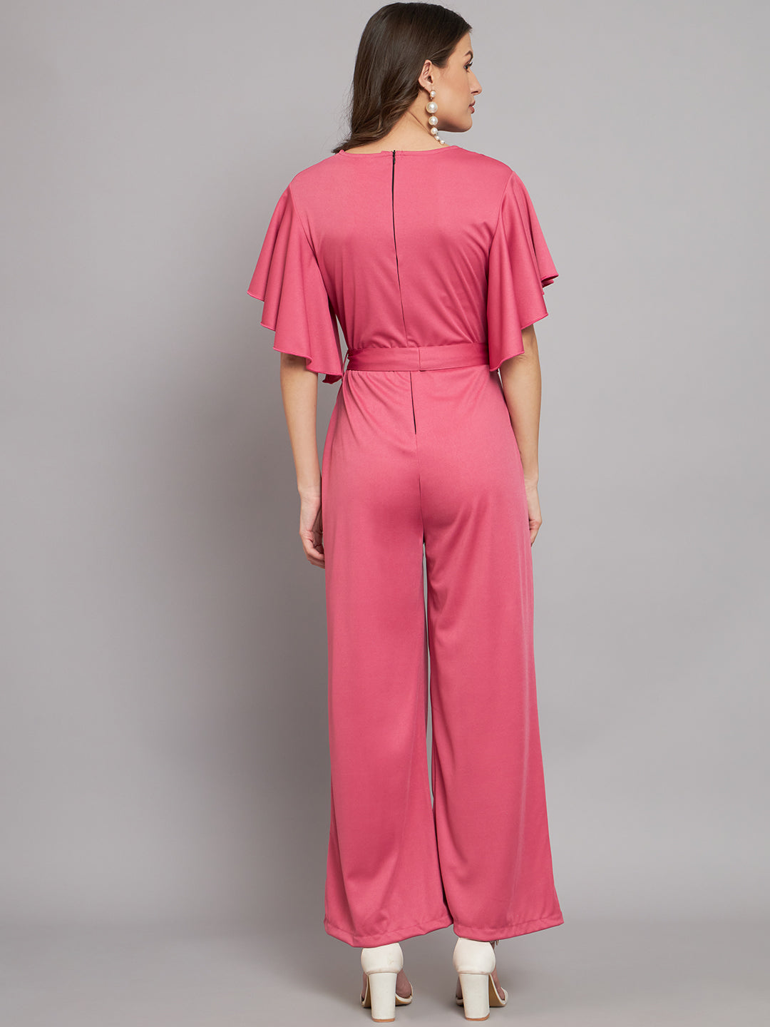 Flutter Sleeves Waist Tie-Ups Culotte Jumpsuit