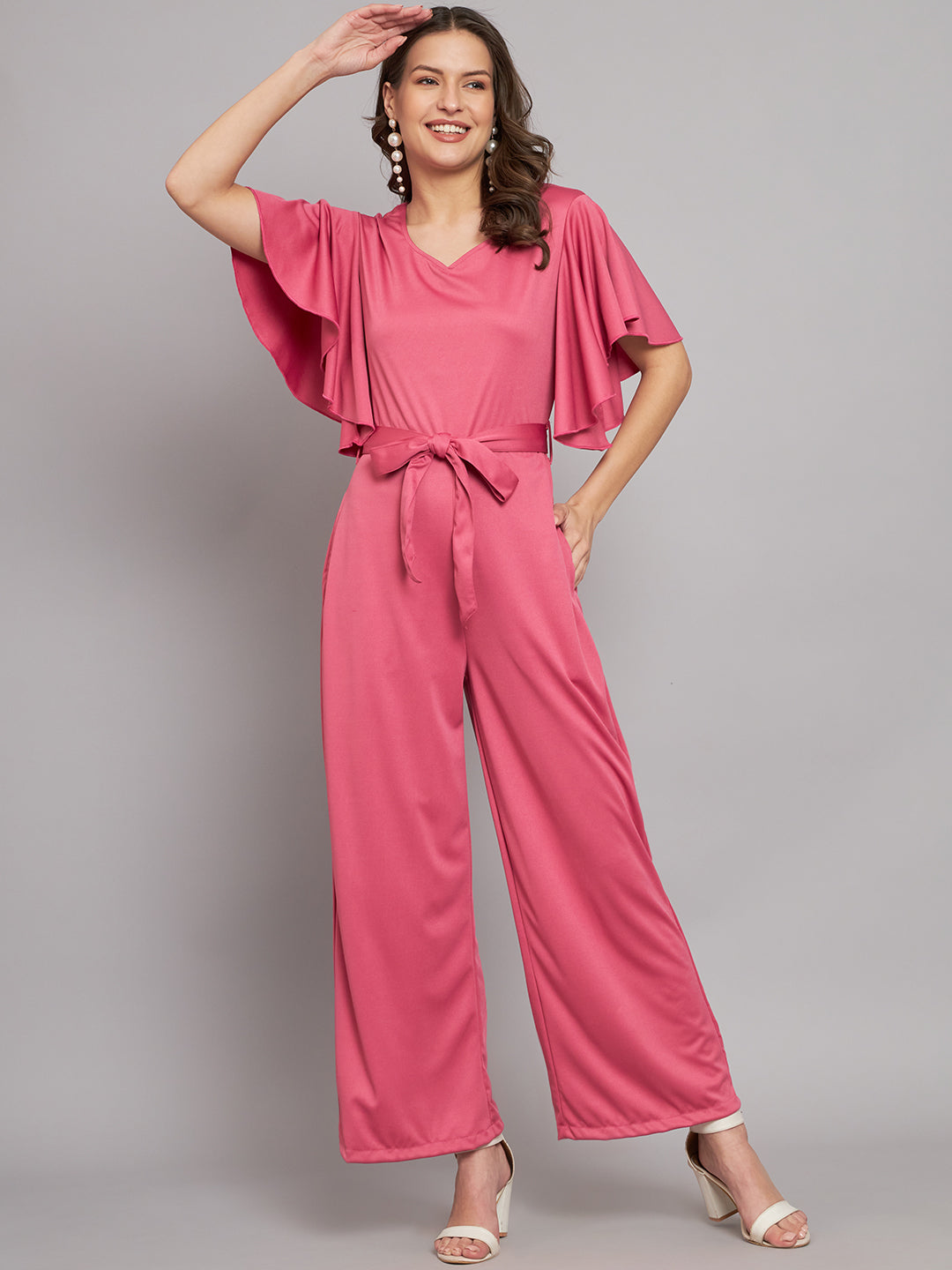 Flutter Sleeves Waist Tie-Ups Culotte Jumpsuit