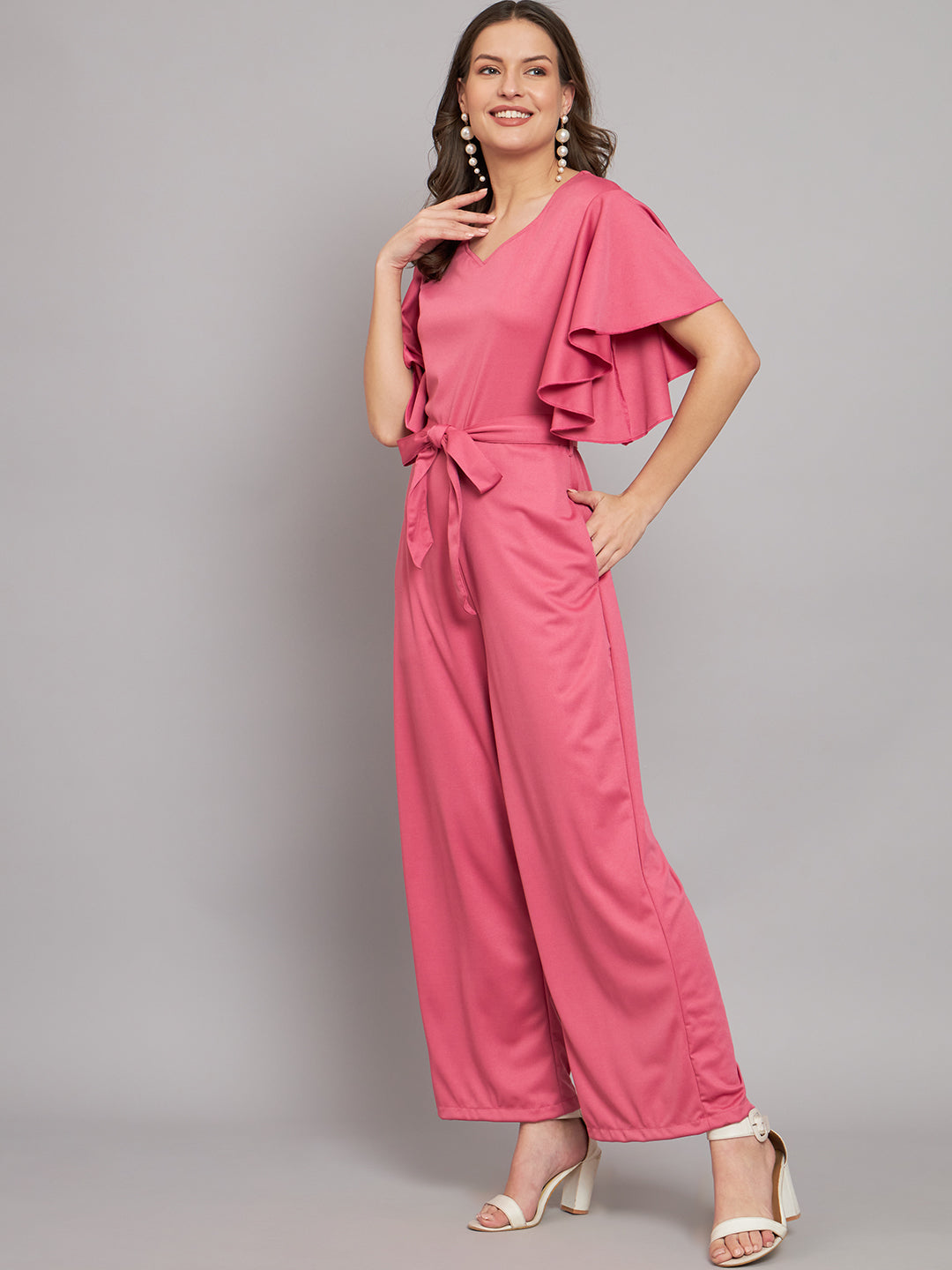 Flutter Sleeves Waist Tie-Ups Culotte Jumpsuit