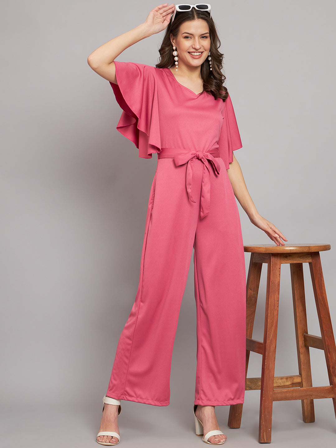Flutter Sleeves Waist Tie-Ups Culotte Jumpsuit