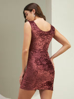 Wine Crushed Velvet Bodycon Mini Dress