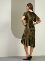 Olive Green Crushed Velvet Mermaid Midi Dress