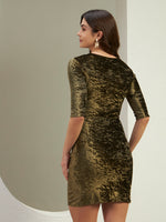 Olive Green Crushed Velvet Bodycon Mini Dress for Women