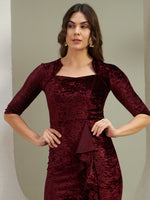 Burgundy Crushed Velvet Ruffle Dress