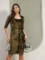 Glamour Crushed Velvet Cocktail Dress in Olive Metallic