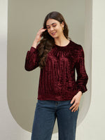 Luxe Wine Crushed Velvet Gathered Top