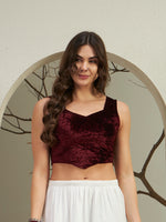 The Opulence Crushed Velvet Ethnic-Fusion Crop Top - Wine