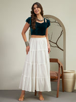 Premium Emerald Teal Velvet Crop Top with Cold-Shoulder Flutter Sleeves