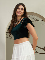 Velvet Cut-Out Flutter Sleeve Crop Top