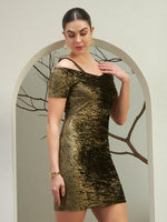 Olive Gold Crushed Velvet Off-Shoulder Mini Dress