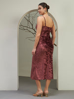 Dusty Rose Crushed Velvet Slit Midi Dress