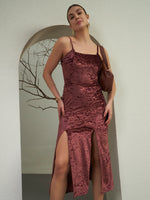 Dusty Rose Crushed Velvet Slit Midi Dress