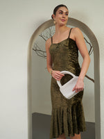 Olive Gold Crushed Velvet Mermaid Dress