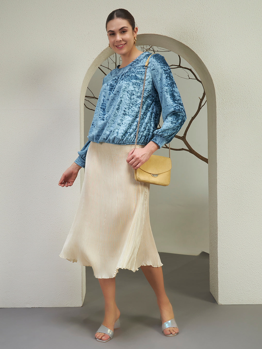 Women's Blue Crushed Velvet Top