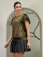Olive Crushed Velvet Flutter-Sleeve Top