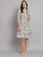 Floral Printed Mandarin Collar A-Line Dress