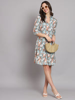 Floral Printed Mandarin Collar A-Line Dress