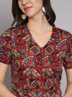 Ethnic Motif Printed Band Collar Top With Trousers Co-Ords