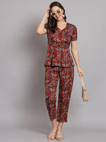 Ethnic Motif Printed Band Collar Top With Trousers Co-Ords