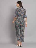 Ethnic Motif Printed Band Collar Top With Trousers Co-Ords