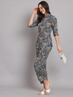 Ethnic Motif Printed Band Collar Top With Trousers Co-Ords