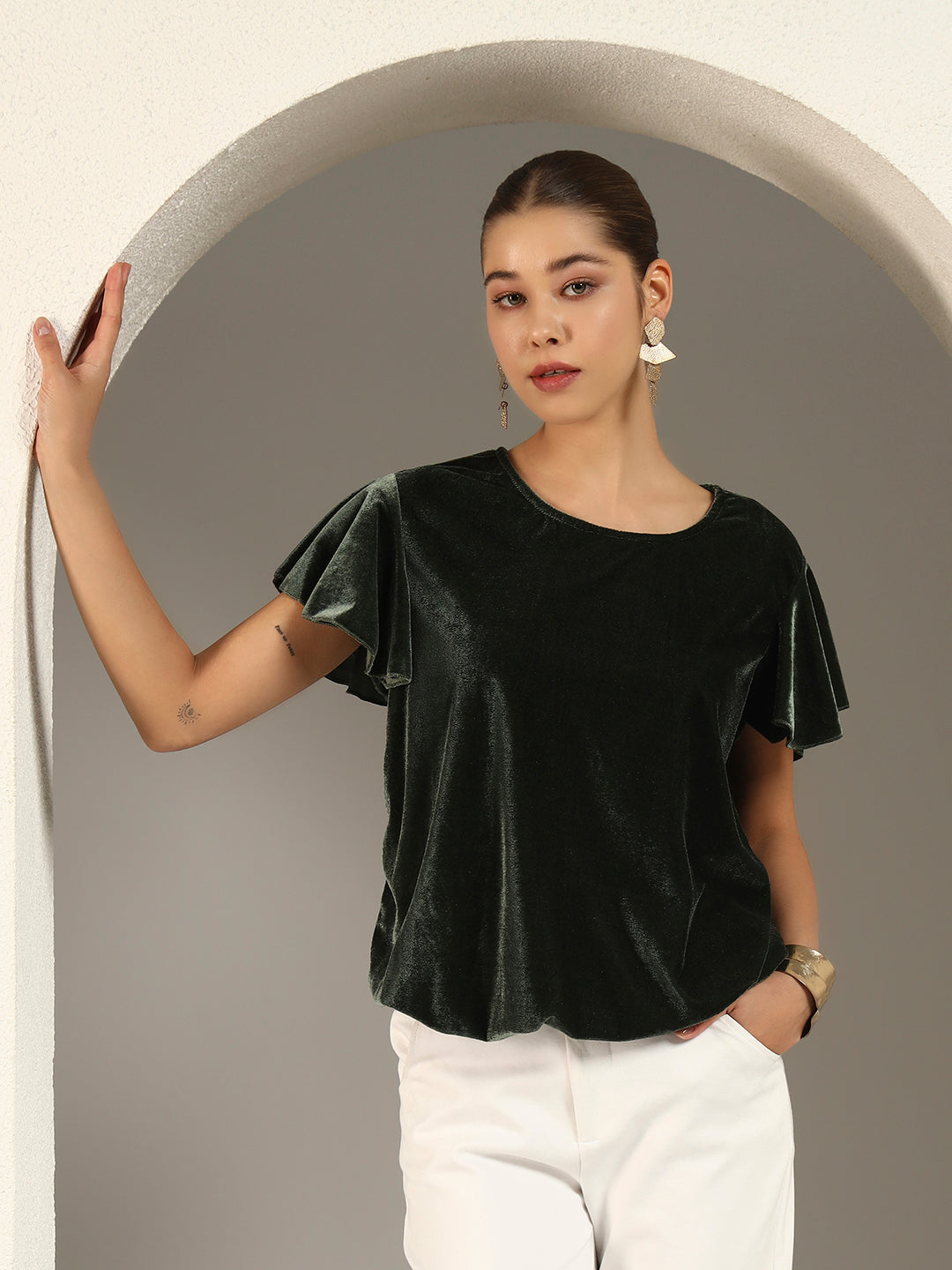 Women’s Velvet Flutter Sleeve Top