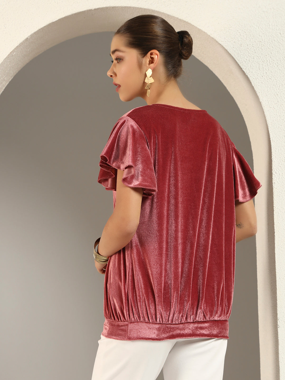 Women’s Velvet Flutter Sleeve Top
