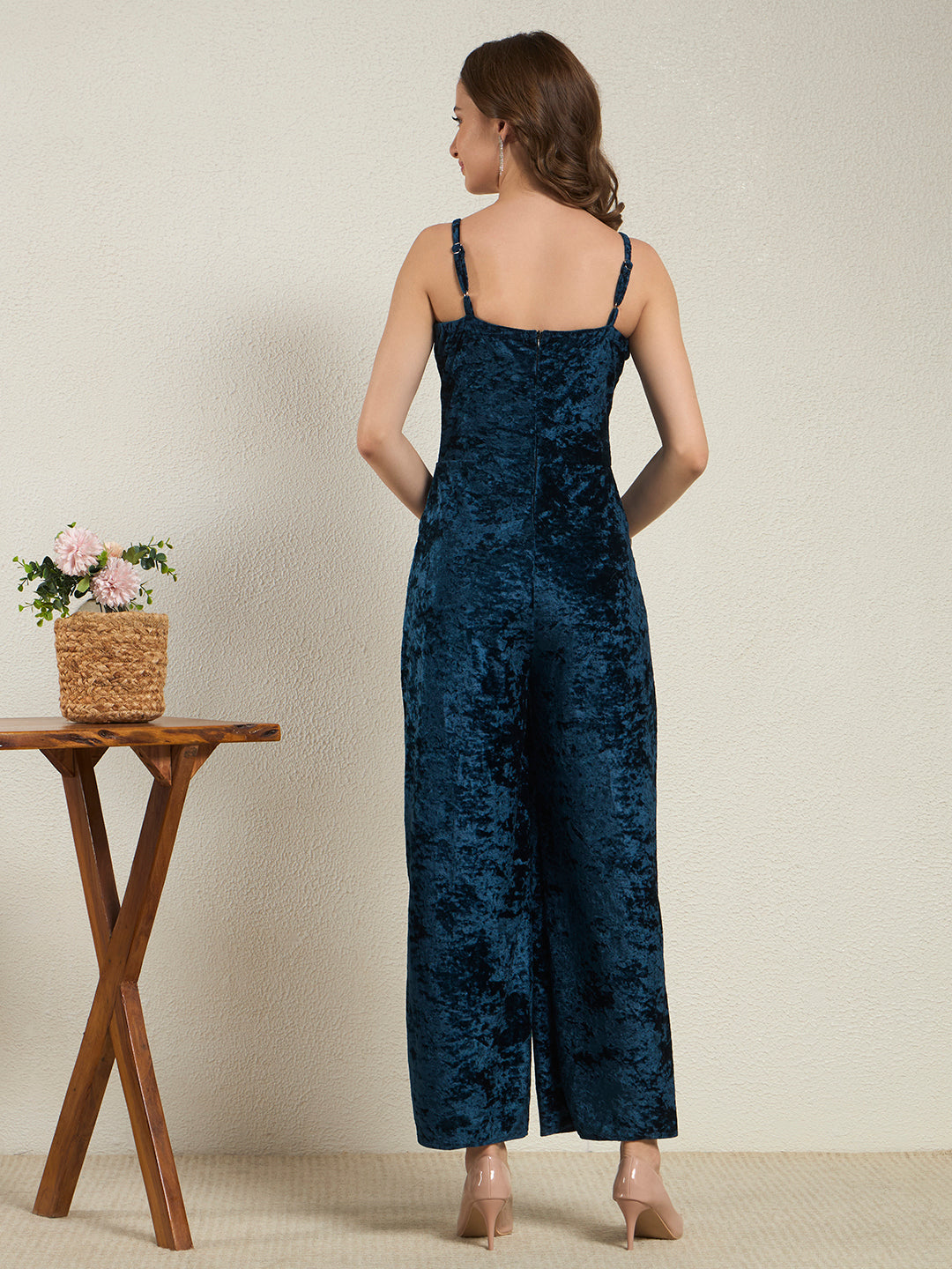 Royal Navy Crushed Velvet Wide-Leg Jumpsuit