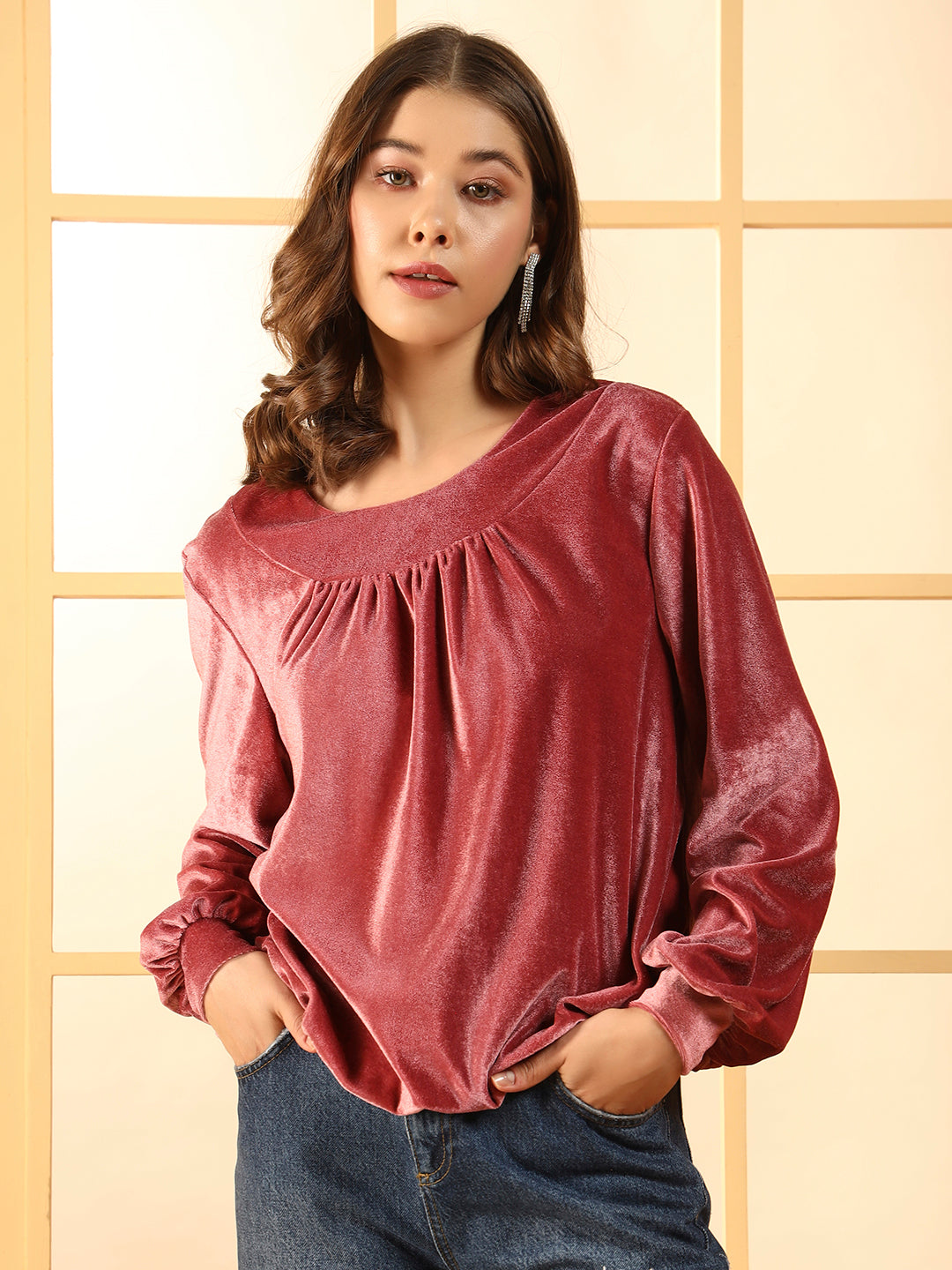 Round Neck Full Sleeves Velvet Top