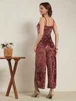 Rosewood Crushed Velvet Wide-Leg Jumpsuit