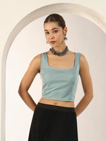 Pearl Touch Lycra Shimmery Readymade Sleeveless Blouse for Women