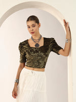 Crushed Velvet Puff-Sleeves Blouse for Women