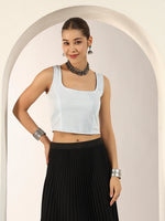 Pearl Touch Lycra Shimmery Readymade Sleeveless Blouse for Women