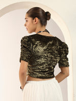 Crushed Velvet Puff-Sleeves Blouse for Women