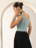 Pearl Touch Lycra Shimmery Readymade Sleeveless Blouse for Women