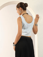 Pearl Touch Lycra Shimmery Readymade Sleeveless Blouse for Women