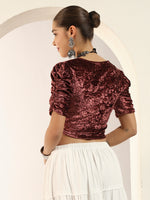 Crushed Velvet Puff-Sleeves Blouse for Women
