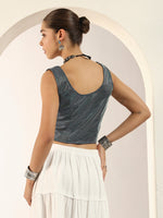 Pearl Touch Lycra Shimmery Readymade Sleeveless Blouse for Women