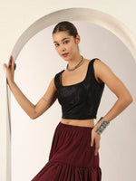 Pearl Touch Lycra Shimmery Readymade Sleeveless Blouse for Women