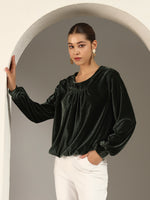 Round Neck Full Sleeves Velvet Top