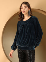 Round Neck Full Sleeves Velvet Top
