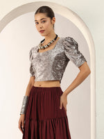 Crushed Velvet Puff-Sleeves Blouse for Women