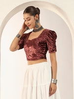 Crushed Velvet Puff-Sleeves Blouse for Women
