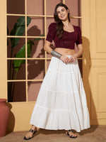 Wine Crushed Velvet Floral Shimmer Crop Blouse for Women