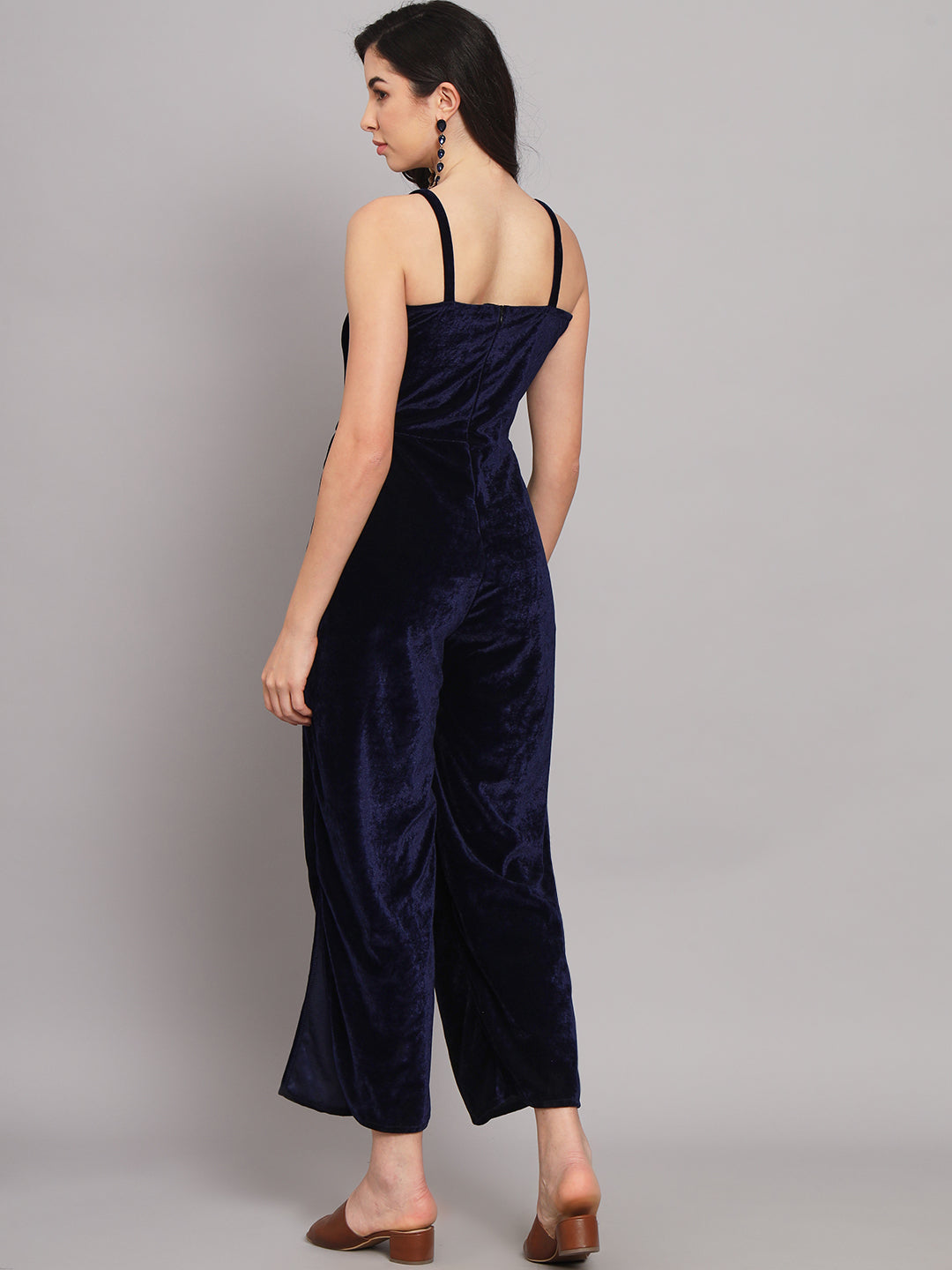 Shoulder Strapped Basic Velvet Jumpsuit