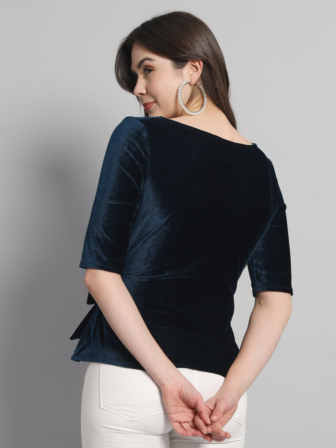 Velvet Tie-Up Peplum Top for Women
