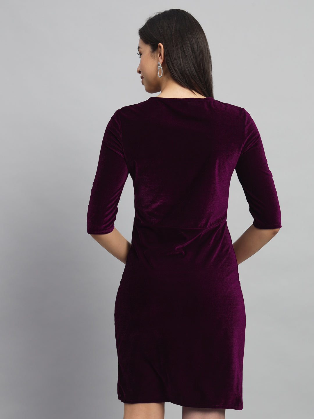 V-Neck Ruffles Detail Velvet Sheath Dress