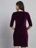 V-Neck Ruffles Detail Velvet Sheath Dress